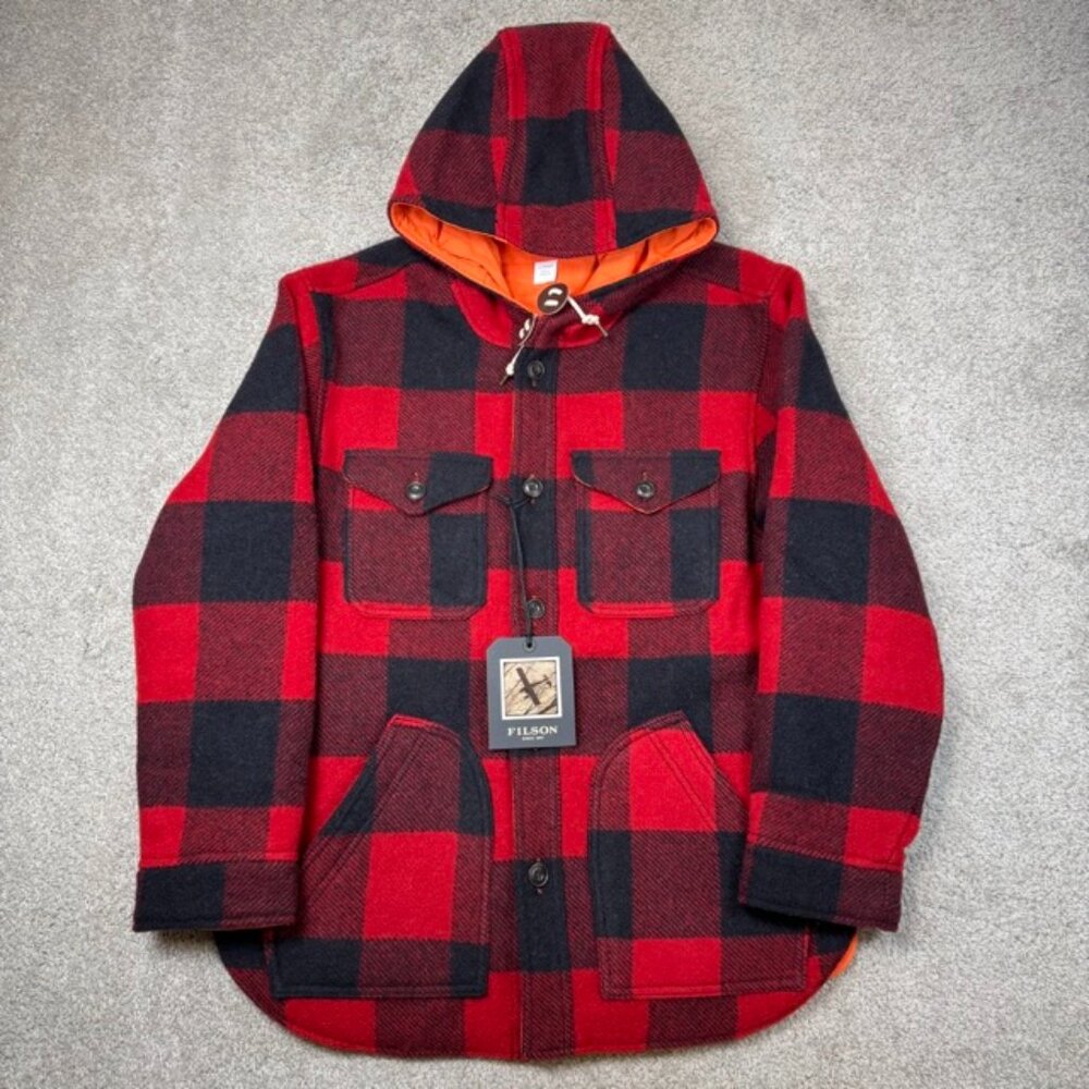 Filson Men's Snohomish Reversible Red Black Buffalo Plaid Wool Jacket Small NWT.